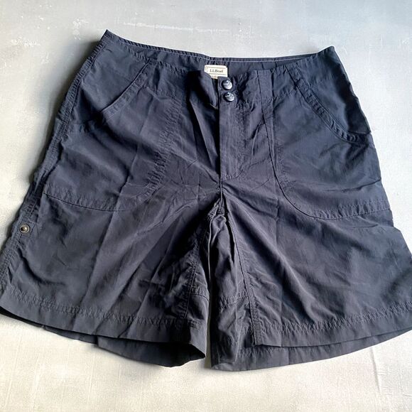 LL Bean Shorts Womens 10 Navy Blue Quick‎ Dry outoor Roll up zip pockets Nylon - Picture 1 of 6